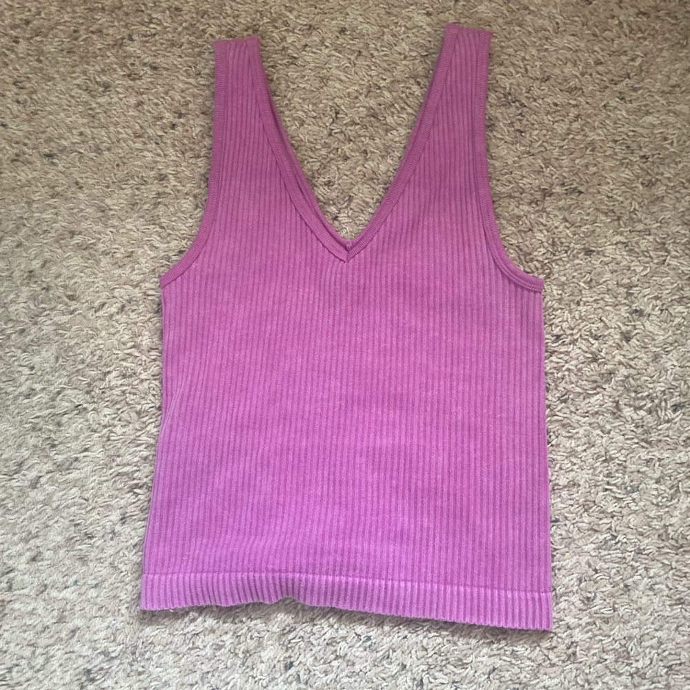 Pink Ribbed Fitted Tank Top
